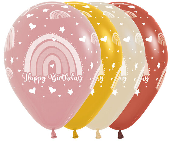 Mooideco - R12 - Happy Birthday - Boho Rainbow - Assortiment - 25 stuks