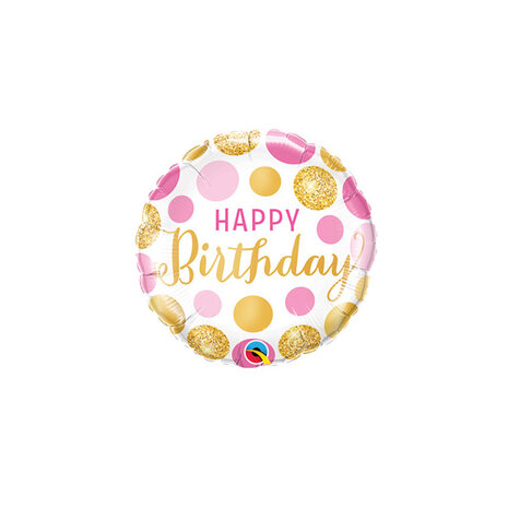 Mooideco - happy birthday - pink &amp; gold dots - 9 inch - Qualatex 