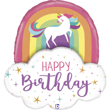 Mooideco - Happy Birthday - Unicorn Rainbow - 35 inch - Betallic 