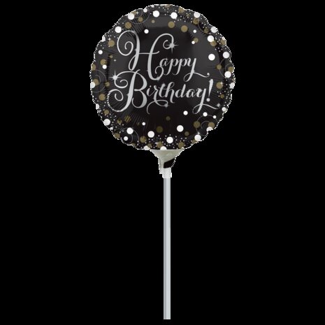 Mooideco - Sparkling black - Sparkling black &amp; gold - Happy birthday - 9 inch Anagram mini ballon