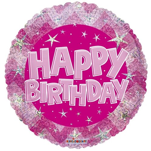 Pink Holographic Happy Birthday - 18 inch - Kaleidoscope (1)