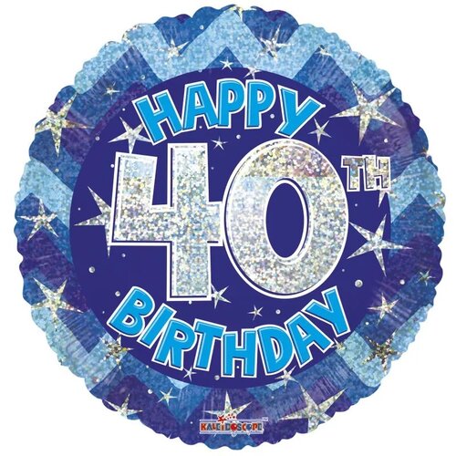 Blue Holographic Happy 40th Birthday - 18 inch - Kaleidoscope (1)