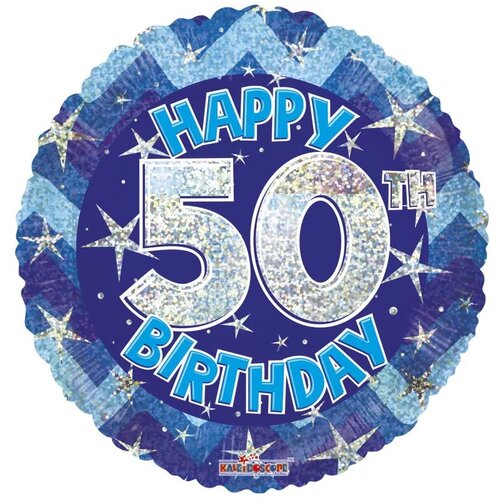 Blue Holographic Happy 50th Birthday - 18 inch - Kaleidoscope (1)