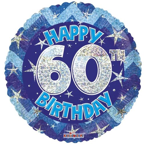 Blue Holographic Happy 60th Birthday - 18 inch - Kaleidoscope (1)