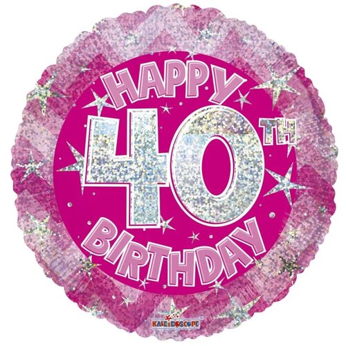 Pink Holographic Happy 40th Birthday - 18 inch - Kaleidoscope (1)