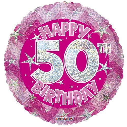 Pink Holographic Happy 50th Birthday - 18 inch - Kaleidoscope (1)