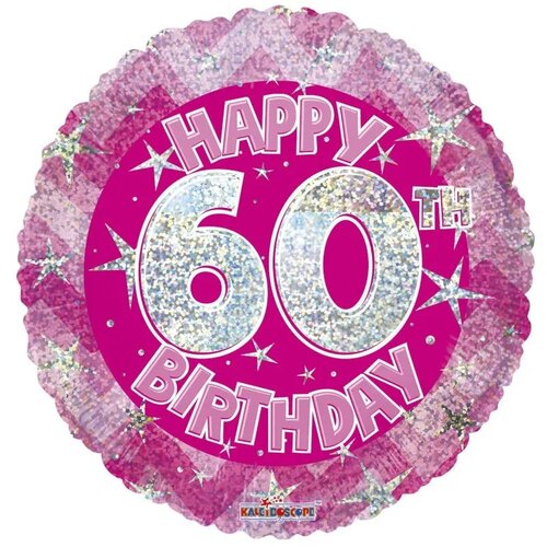 Pink Holographic Happy 60th Birthday - 18 inch - Kaleidoscope (1)